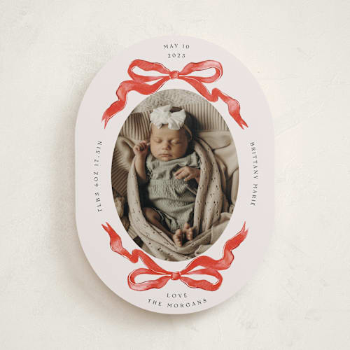 This is a candy birth announcements with standard by Pati Cascino called gibson printing on recycled smooth signature in standard