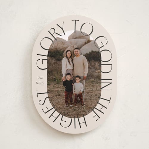 This is a almond photo christmas cards with standard by Brianne Larsen called glory oval printing on recycled smooth signature in standard