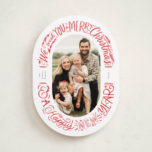 This is a holly berry photo christmas cards with standard by Alethea and Ruth called oval lettering printing on recycled smooth signature in standard