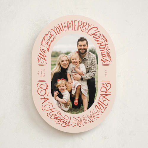 This is a cider photo christmas cards with standard by Alethea and Ruth called oval lettering printing on recycled smooth signature in standard