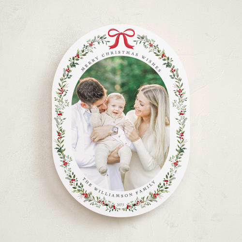This is a holly berry photo christmas cards with standard by Susan Moyal called delicate botanicals printing on recycled smooth signature in standard