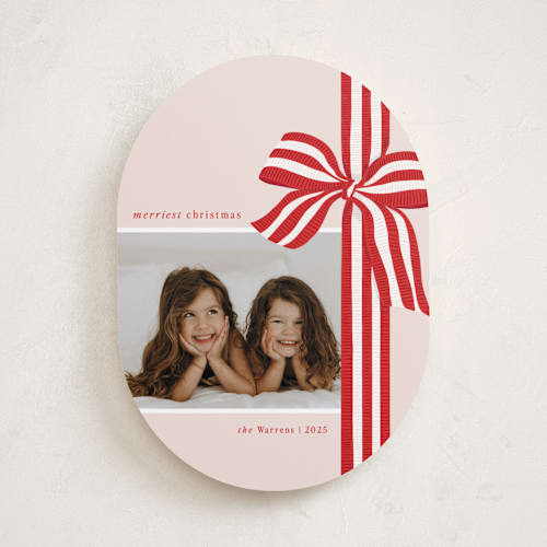 This is a poinsettia photo christmas cards with standard by Angela Marzuki called ribbon wrapped printing on recycled smooth signature in standard