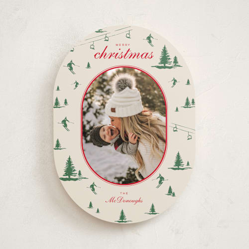 This is a sage photo christmas cards with standard by Jen Ramsey called ski time printing on recycled smooth signature in standard
