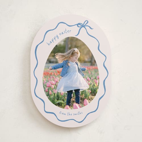This is a denim easter photo cards with standard by Tamara Hilje called ribbon printing on recycled smooth signature in standard