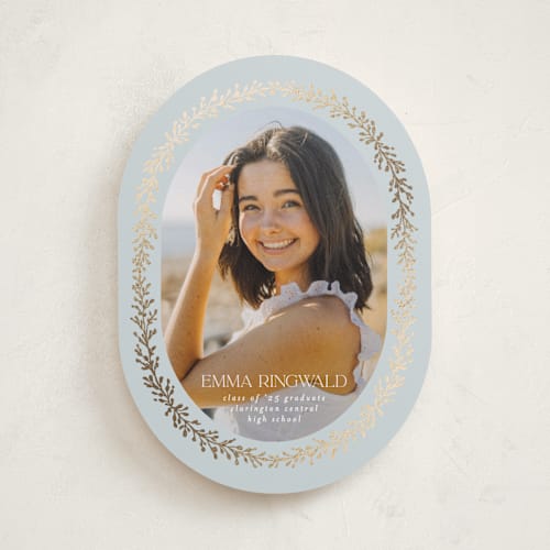 This is a sky graduation announcements with foil pressed by Kim Thoa called abstract laurel graduate printing on recycled smooth signature in standard