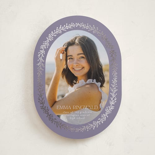 This is a orchid graduation announcements with foil pressed by Kim Thoa called abstract laurel graduate printing on recycled smooth signature in standard