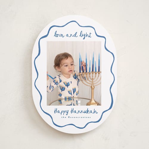 This is a cerulean hanukkah cards with standard by Tamara Hilje called happy border printing on recycled smooth signature in standard