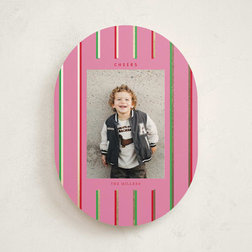 This is a peony foil pressed holiday cards with foil pressed by Baumbirdy called colorful stripes printing on recycled smooth signature in standard