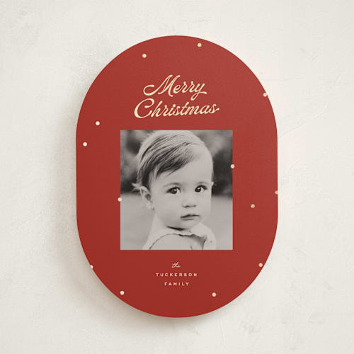 This is a poinsettia foil pressed holiday cards with foil pressed by Ellen Schlegelmilch called dainty dots printing on recycled smooth signature in standard