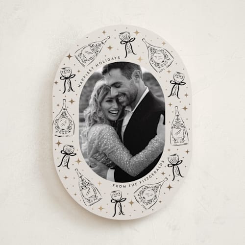 This is a noir foil pressed holiday cards with foil pressed by Jackie Crawford called champagne new year printing on recycled smooth signature in standard