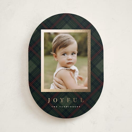 This is a pine foil pressed holiday cards with foil pressed by Olivia Kanaley Inman called balmoral green printing on recycled smooth signature in standard