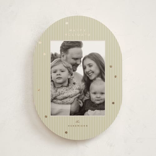 This is a olive foil pressed holiday cards with foil pressed by Ellen Schlegelmilch called tiny polka dots printing on recycled smooth signature in standard