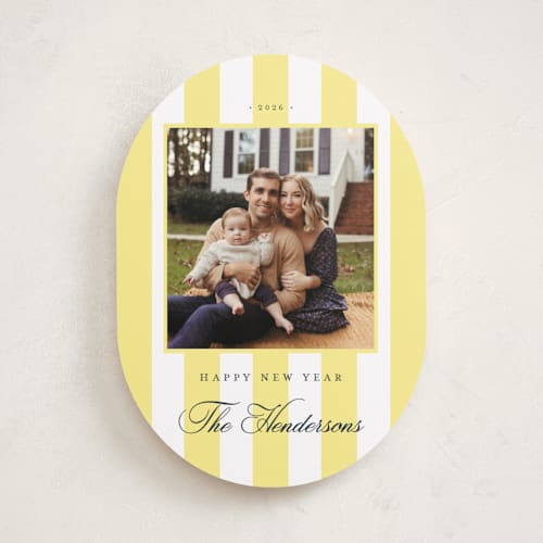 This is a honey new year photo cards with standard by Emily Betts called preppy stripes printing on recycled smooth signature in standard