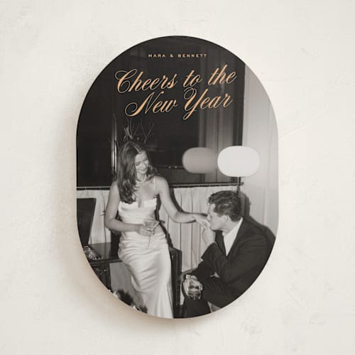 This is a apricot new year photo cards with standard by Ekko Studio called classy cheer printing on recycled smooth signature in standard