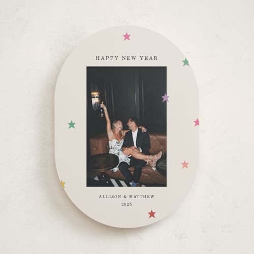 This is a confetti new year photo cards with standard by Kercia Jane called tiny star confetti printing on recycled smooth signature in standard