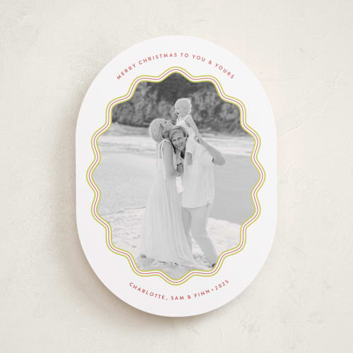 This is a chartreuse holiday photo cards with standard by Alston Foster called mirth printing on recycled smooth signature in standard