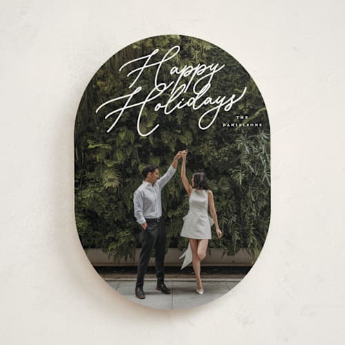 This is a snowfall holiday photo cards with standard by Melanie Kosuge called merry monoline printing on recycled smooth signature in standard