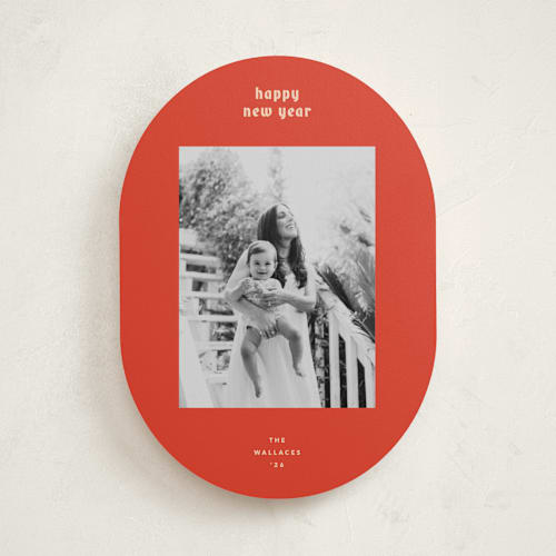 This is a persimmon holiday photo cards with standard by Carrie Moradi called hued mat printing on recycled smooth signature in standard