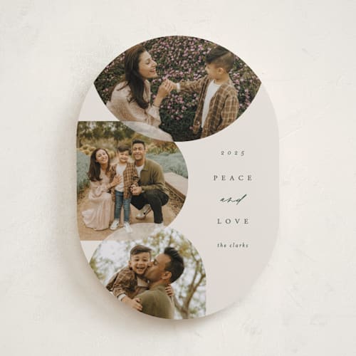 This is a pine holiday photo cards with standard by Brianne Larsen called round overlap printing on recycled smooth signature in standard