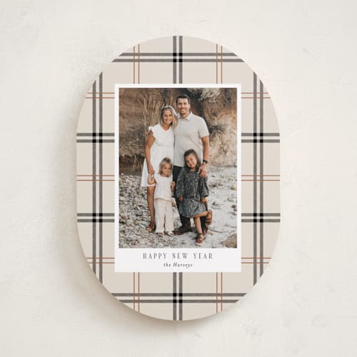 This is a vanilla holiday photo cards with standard by Cindy Reynolds called window pane printing on recycled smooth signature in standard