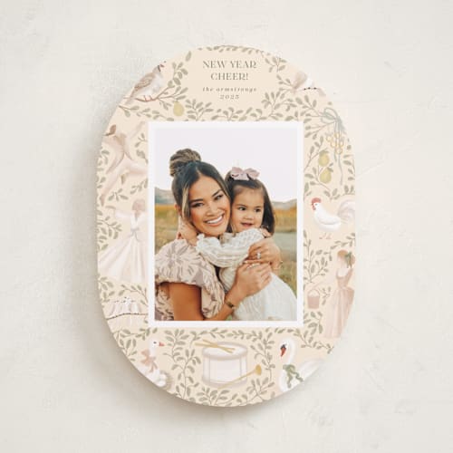This is a buttercream holiday photo cards with standard by Jenna Holcomb called pear tree printing on recycled smooth signature in standard