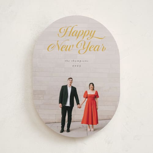 This is a french horn holiday photo cards with standard by Morgan Kendall called ribbon printing on recycled smooth signature in standard