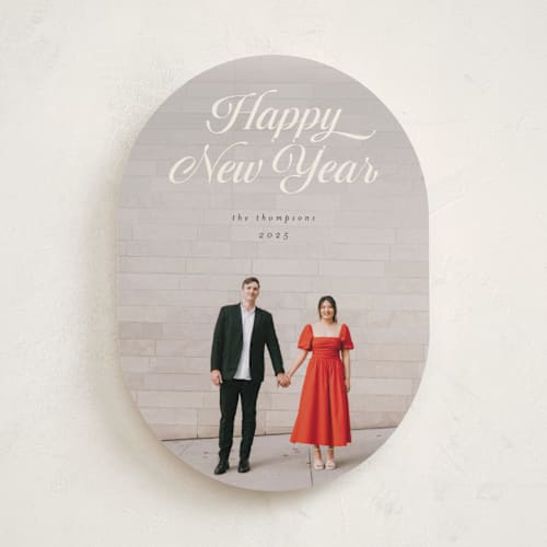 This is a champagne holiday photo cards with standard by Morgan Kendall called ribbon printing on recycled smooth signature in standard