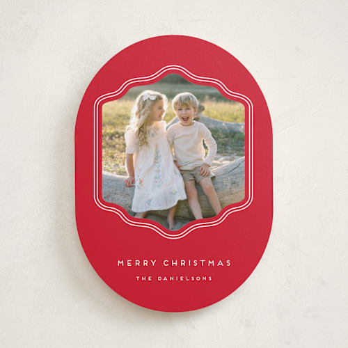 This is a peppermint holiday photo cards with standard by Rebecca Durflinger called preppy curved frame printing on recycled smooth signature in standard