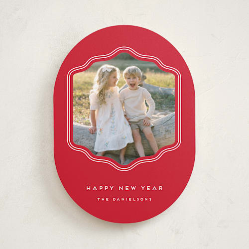 This is a peppermint holiday photo cards with standard by Rebecca Durflinger called preppy curved frame printing on recycled smooth signature in standard