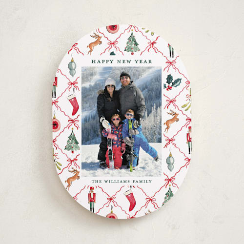 This is a leaf holiday photo cards with standard by Sarah Knight called festive icons printing on recycled smooth signature in standard