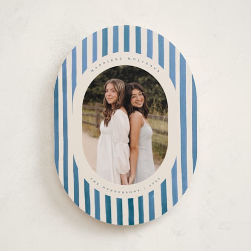 This is a blue jay holiday photo cards with standard by Teju Reval called vintage stripes printing on recycled smooth signature in standard