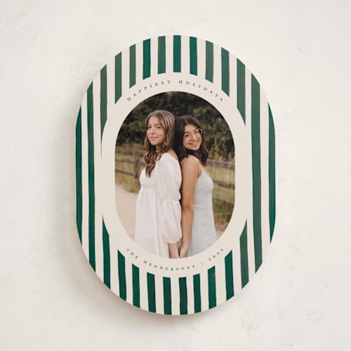 This is a pine needle holiday photo cards with standard by Teju Reval called vintage stripes printing on recycled smooth signature in standard