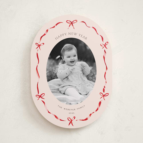 This is a candy cane holiday photo cards with standard by Paula Pecevich called little bows & ribbon printing on recycled smooth signature in standard