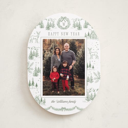 This is a forest holiday photo cards with standard by Petra Kern called winter mountain tale printing on recycled smooth signature in standard