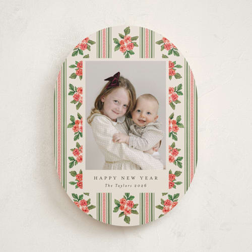 This is a buttercream holiday photo cards with standard by Christy Hy Lee called nostalgic wallpaper printing on recycled smooth signature in standard