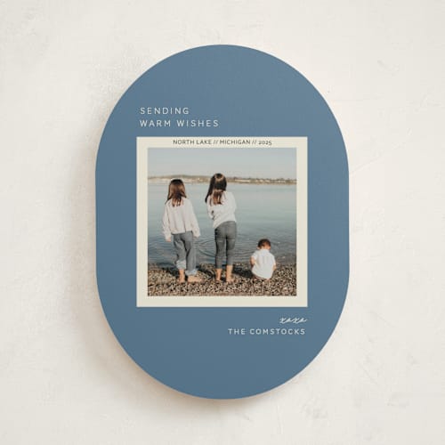 This is a french blue holiday photo cards with standard by Sarah Brown called vacation snapshot printing on recycled smooth signature in standard