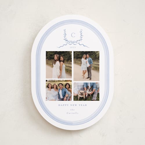 This is a frost holiday photo cards with standard by Corinne Malesic called festive monogram printing on recycled smooth signature in standard