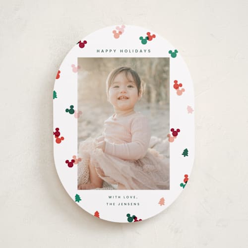 This is a cherry holiday photo cards with standard by Ellen Schlegelmilch called disney's mickey confetti printing on recycled smooth signature in standard