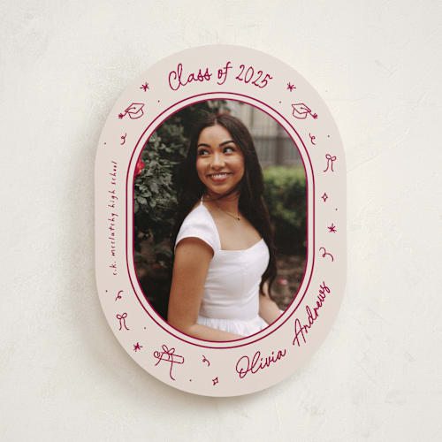This is a raspberry graduation announcements with standard by Ashley Iwafuchi called illustrated grad printing on recycled smooth signature in standard