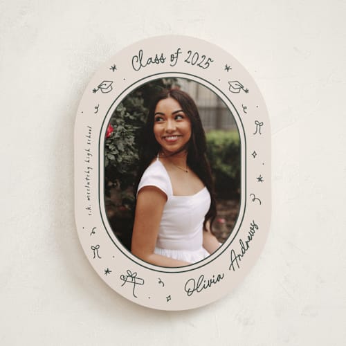 This is a moss graduation announcements with standard by Ashley Iwafuchi called illustrated grad printing on recycled smooth signature in standard