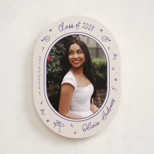 This is a orchid graduation announcements with standard by Ashley Iwafuchi called illustrated grad printing on recycled smooth signature in standard