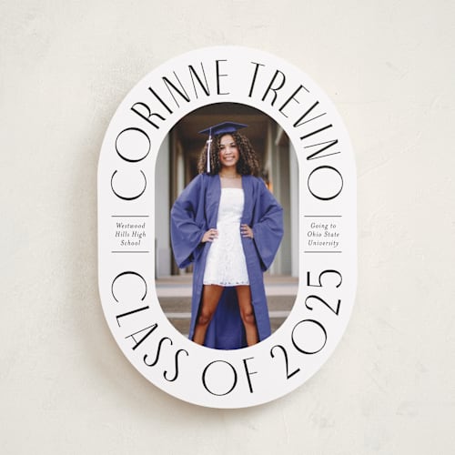This is a classic white graduation announcements with standard by Cindy Reynolds called well rounded printing on recycled smooth signature in standard