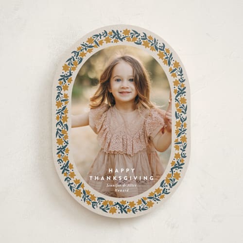 This is a golden thanksgiving cards invitations with standard by Amy Kross called stamped blooms printing on recycled smooth signature in standard