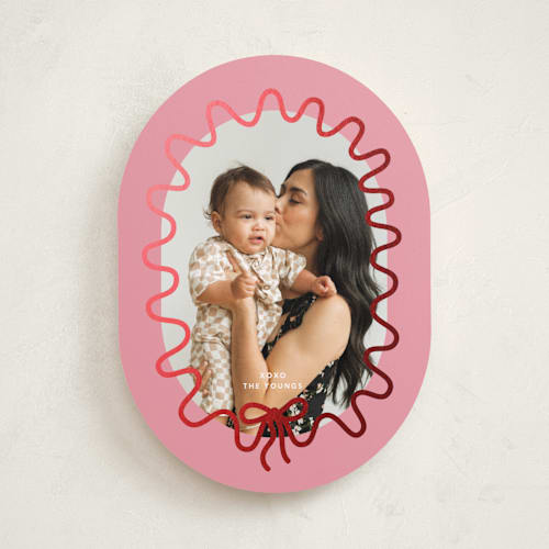 This is a petal foil stamped valentine cards with foil pressed by Baumbirdy called wavy bow printing on recycled smooth signature in standard