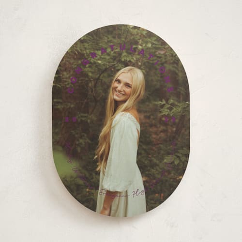 This is a plum graduation announcements with standard by Ellis called circlet printing on recycled smooth signature in standard