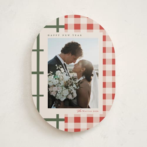 This is a santa suit holiday photo cards with standard by Carrie ONeal called grandmas dishes printing on recycled smooth signature in standard