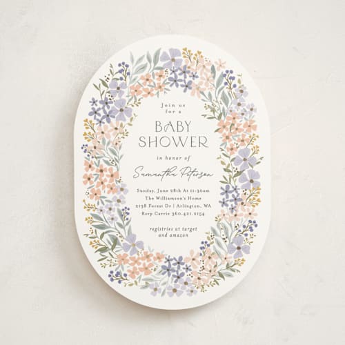 This is a meadow foil stamped baby shower invitations with foil pressed by Karidy Walker called garden path printing on signature in standard