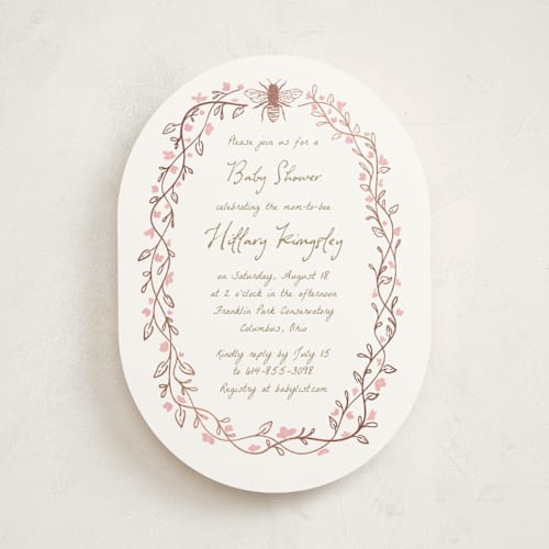 This is a rosebud foil stamped baby shower invitations with foil pressed by Heather Schertzer called soon to bee printing on signature in standard