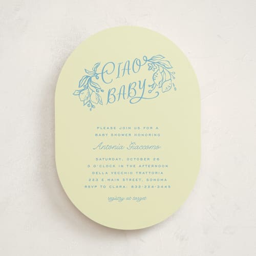 This is a lemonade baby shower invitations with standard by Pati Cascino called ciao baby printing on signature in standard