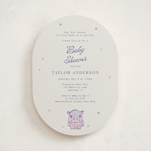 This is a twilight frost baby shower invitations with standard by Cass Loh called baby hippo printing on signature in standard